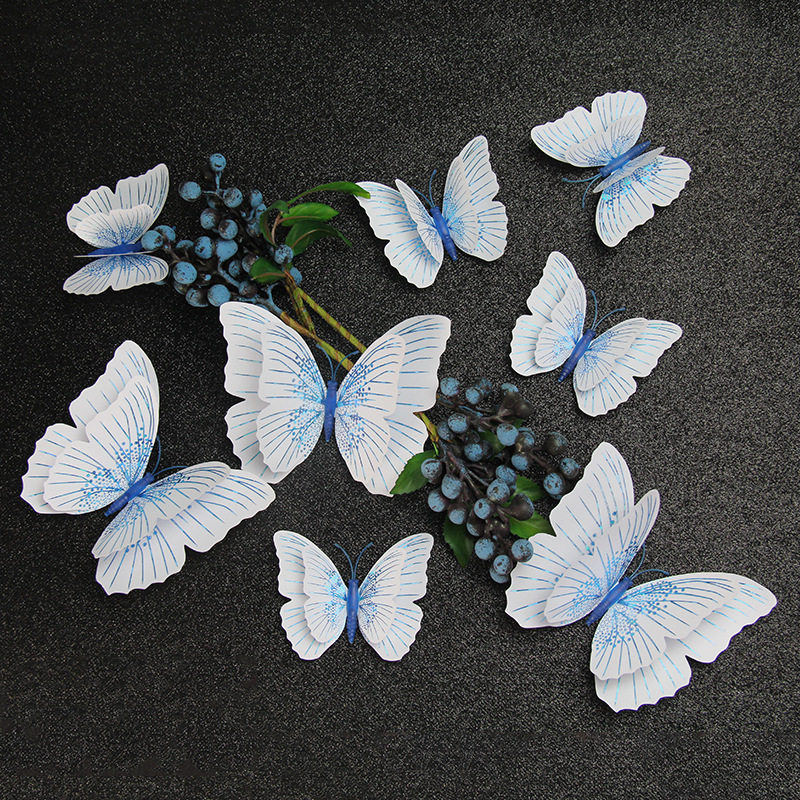 Hot Sell Flash 3d Solid Butterfly PVC Wall Decoration Craft Gift Hem Accessories Streaming Light Overflow Color Double Suit Wall Sticker