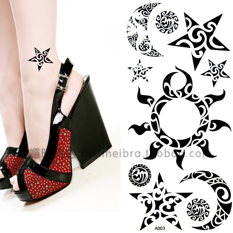 Waterproof tattoo sticker male female black totem sun month star day month sticker arm