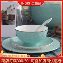 Tableware set Nordic simple single combination Home modern bone china flat bowl deep plate ceramic soup dish