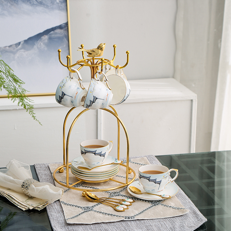 Coffee cup saucer Inform gilded small bird rack Creative cup Dish Containing shelf Home hanging rack inverted hanging draining cup shelf