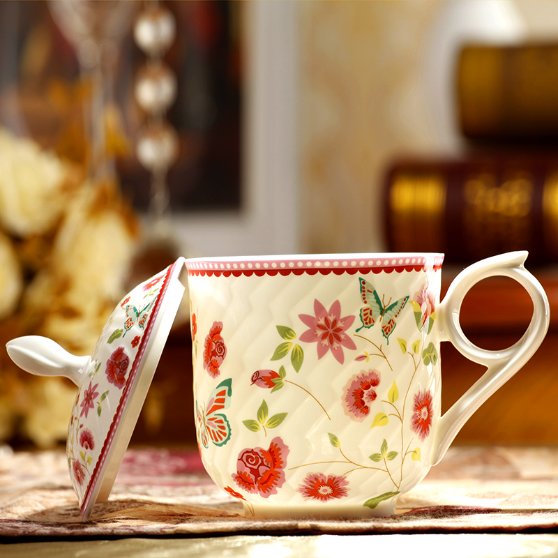 Ceramic water lid creative ipads porcelain cup lid keller Ceramic drinking cup with cover with a spoon