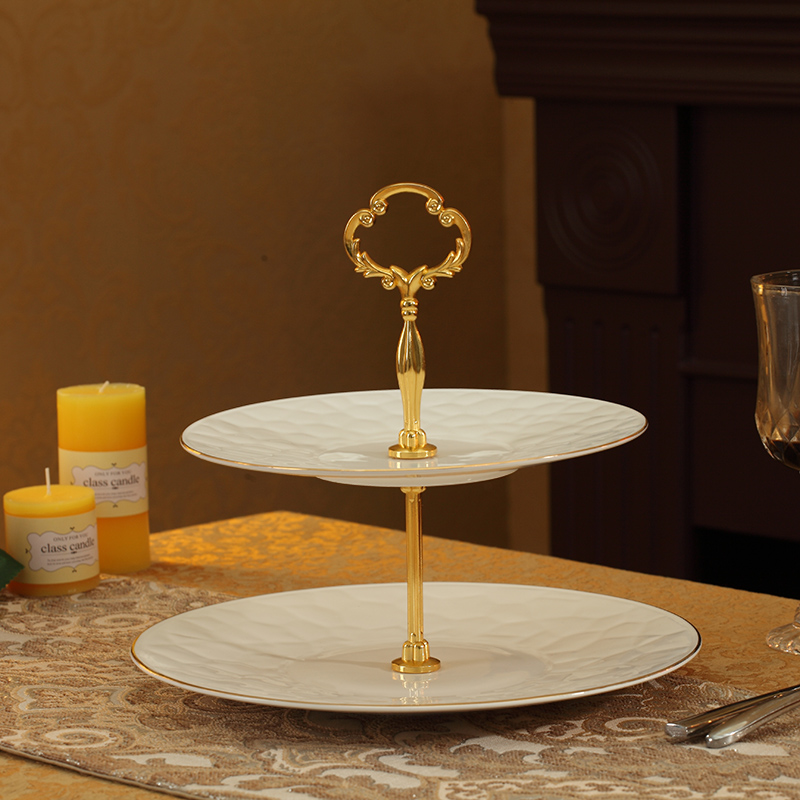 Gold ipads China tea three snack tray was European sitting room multilayer fruit double disc wedding dessert cake plate