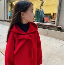 Girl Han Fan foreign style double-sided cashmere coat autumn and winter thick bow baby woolen red coat