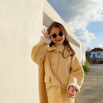 Girls double-sided cashmere coat autumn and winter new high-end children Korean fan medium long double-sided woolen coat