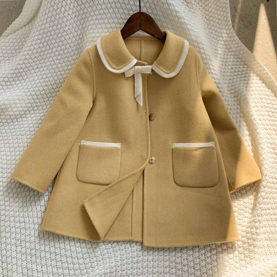(New product recommended) girls double-sided cashmere coat baby wool children's tweed coat new foreign