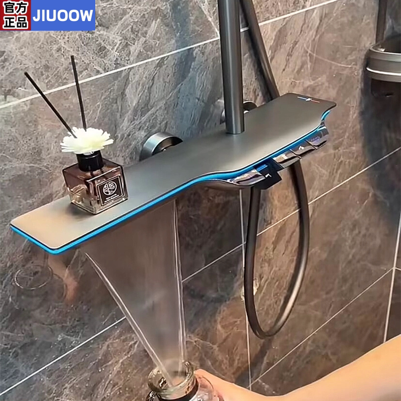 Smart Digital Display Constant Temperature Shower Set for Home Use, Full Copper Mixing Valve, Pressurized Bathroom Waterfall with Ambient Lighting Smart Digital Display Constant Temperature Shower Set for Home Use, Full Copper Mixing Valve, Pressurized Bathroom Waterfall with Ambient Lighting