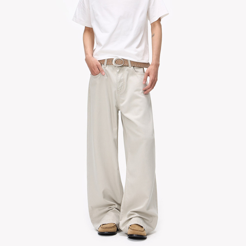 Tbrjj Apricot Gray Lyocell Wide-Leg Pants for Men, Summer Thin Cool Loose Straight Casual Versatile Long Pants