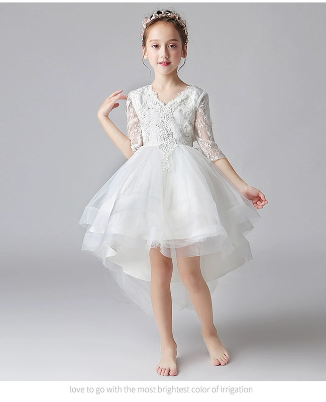 Đầm trẻ em ăn tối công chúa phồng váy hoa trắng cô gái ăn mặc mùa đông đàn piano biểu diễn trang phục biểu diễn - Váy trẻ em áo trẻ em