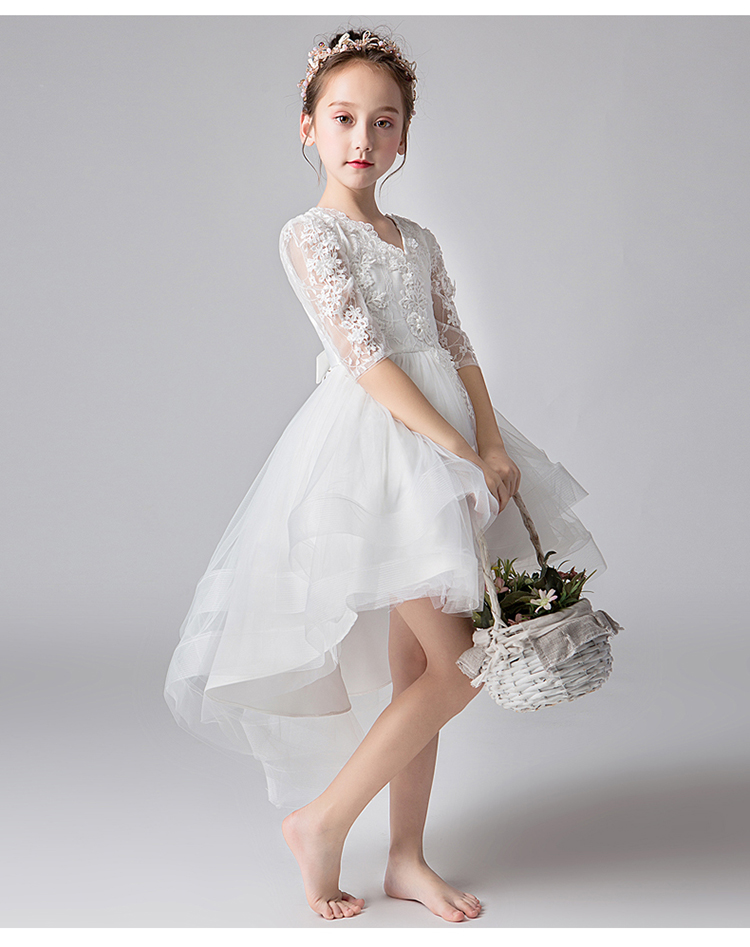 Đầm trẻ em ăn tối công chúa phồng váy hoa trắng cô gái ăn mặc mùa đông đàn piano biểu diễn trang phục biểu diễn - Váy trẻ em váy trẻ em đẹp