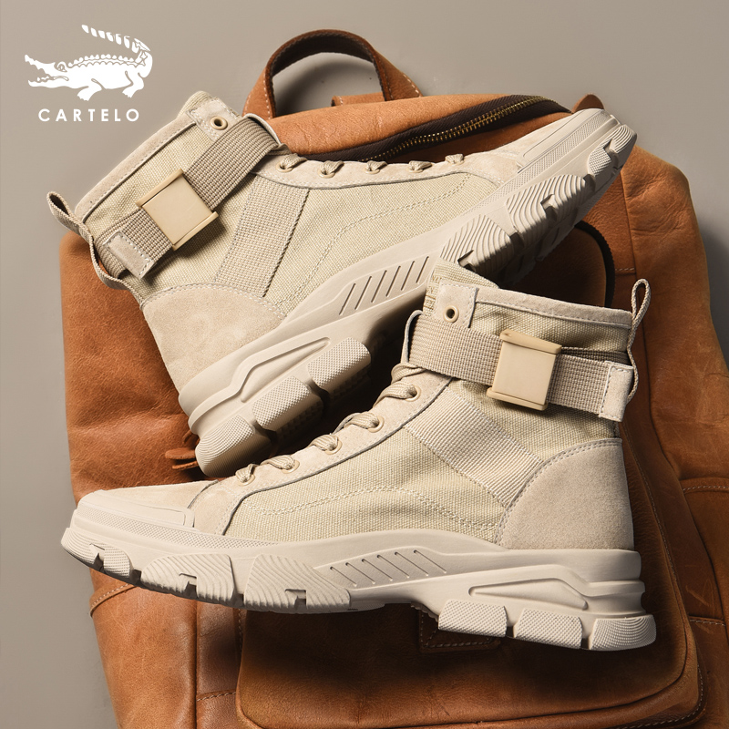 Crocodile Martin Boots Male Tide Winter Plus Suede Warm Cotton Shoes High Silo Men's Shoes Autumn Winter Men Genuine Leather Tooling Desert Boots