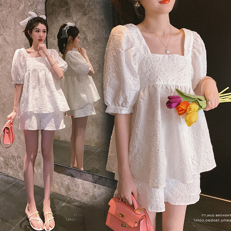 Pregnant Women summer suit 2022 fashion tide mom check out net red summer casual clothes shorts two sets