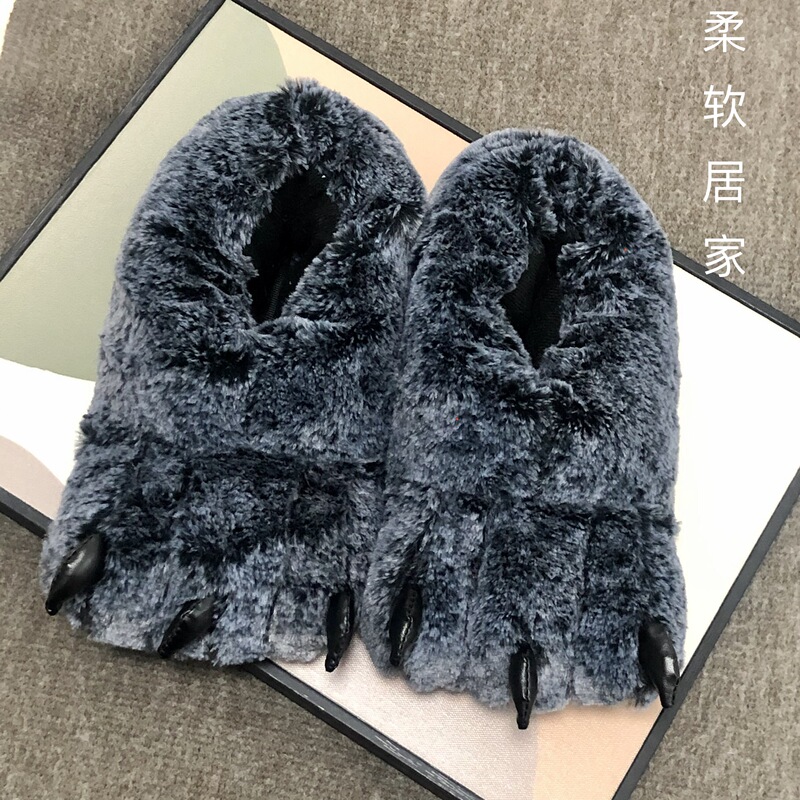 Cos Warm Thickened Plush Claw-Shaped Home Cotton Slippers for Parent-Child and Couple Sets, Dinosaur Claw Indoor Floor Slippers with Heel Coverage