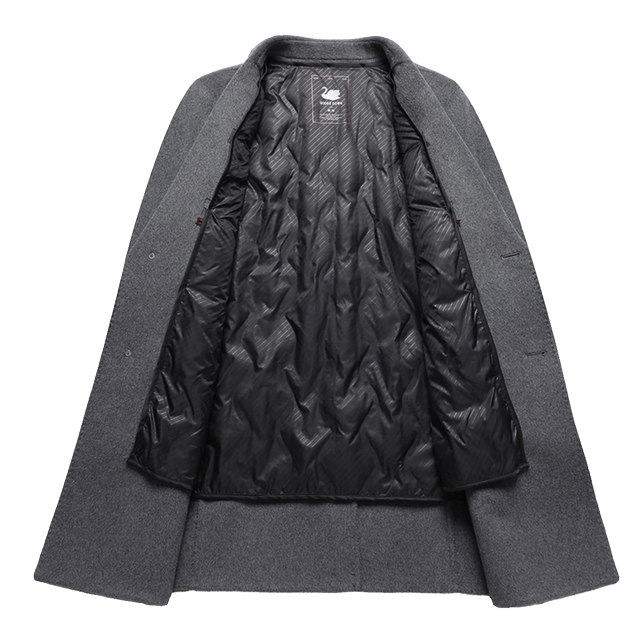 Shanshan ເສື້ອຢືດ cashmere ລະດັບສູງຂອງຜູ້ຊາຍທີ່ມີຂົນຍາວຂະຫນາດກາງ woolen ຫນາ liner jacketer ເຮັດດ້ວຍມືບໍລິສຸດສອງດ້ານ windbreaker woolen