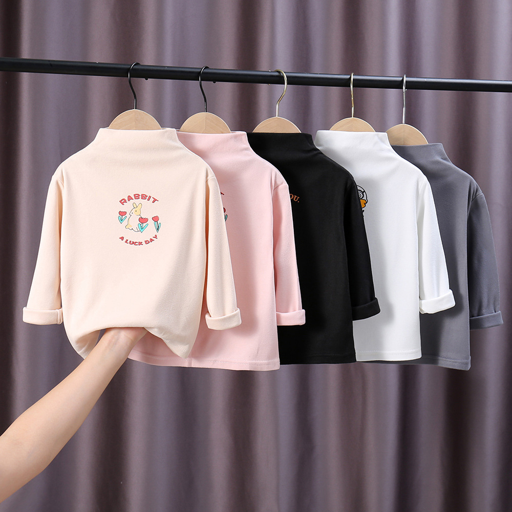 Children's bottoming shirts boys and girls autumn and winter warm pullover tops baby half turtleneck German velvet inner long-sleeved T-shirt