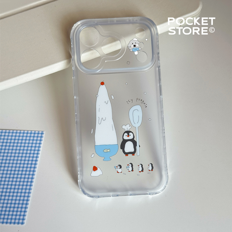 「Pocket」Original Design Penguin Shaved Ice Double-Layer Imd Frosted Semi-Transparent Phone Case for iPhone 17 Pro Max with Camera Button, Full Protection Anti-Drop, Korean Style, Suitable for Apple 「Pocket」Original Design Penguin Shaved Ice Double-Layer Imd Frosted Semi-Transparent Phone Case for iPhone 17 Pro Max with Camera Button, Full Protection Anti-Drop, Korean Style, Suitable for Apple