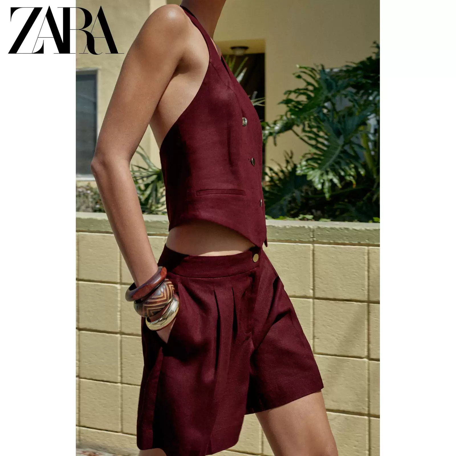 ZARA 2026 весна-лето новые товары женский жилет на спинке V-образный вырез, без рукавов, льнянойhalter 9929127 681
