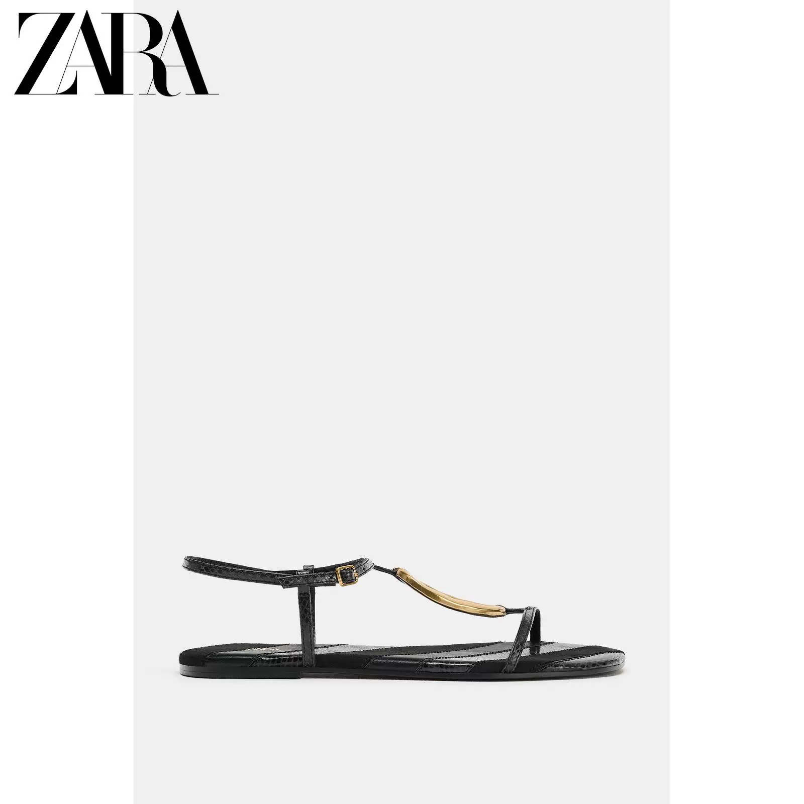 ZARA 2026 Spring and Summer New Arrivals Women's Shoes Metal Trim Details Round Toe Flat Sandals 2620710 800