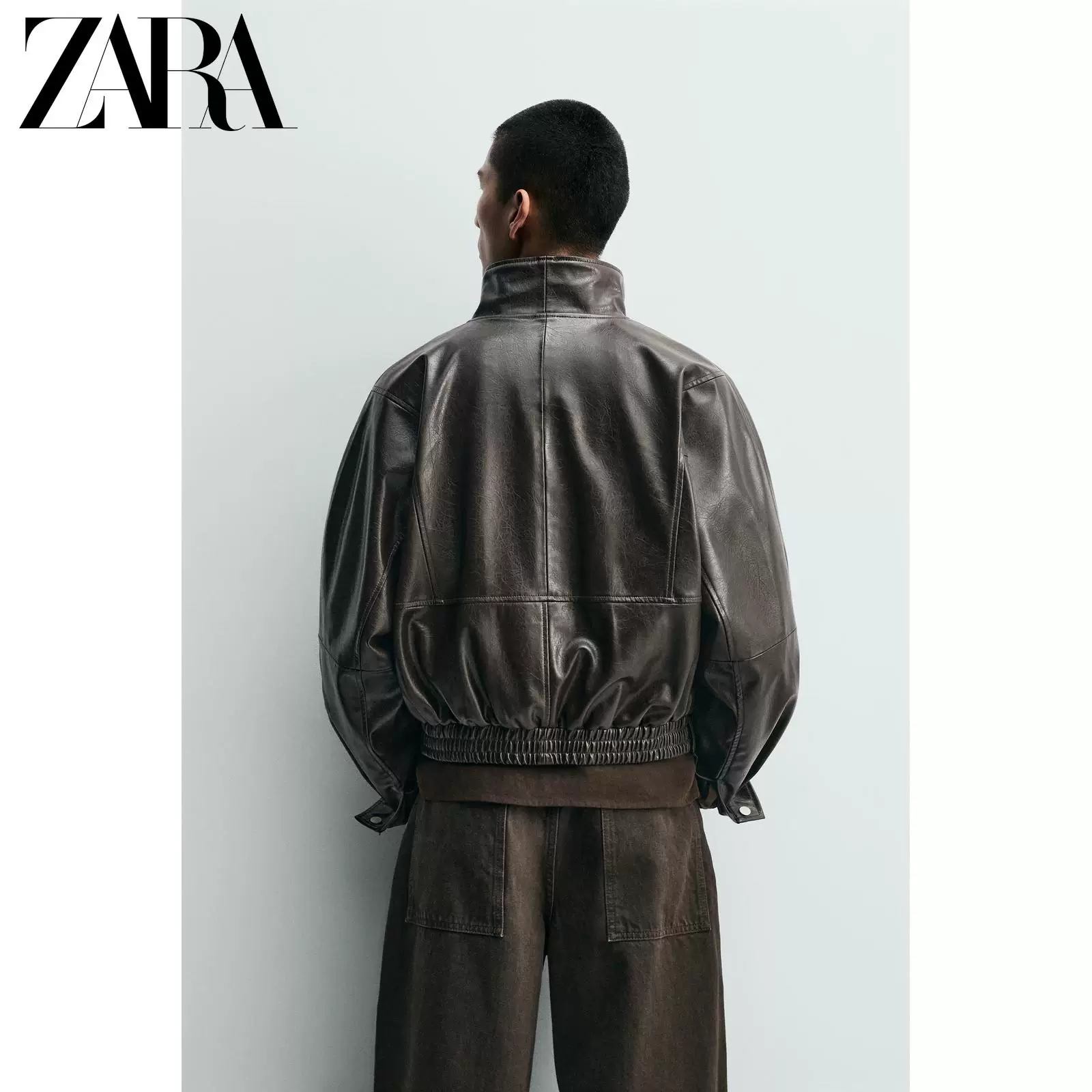 ZARA 2026 весна-лето новые товары мужская куртка из искусственной кожи короткий рукав с длинным рукавом стоячий воротник 3046443 700
