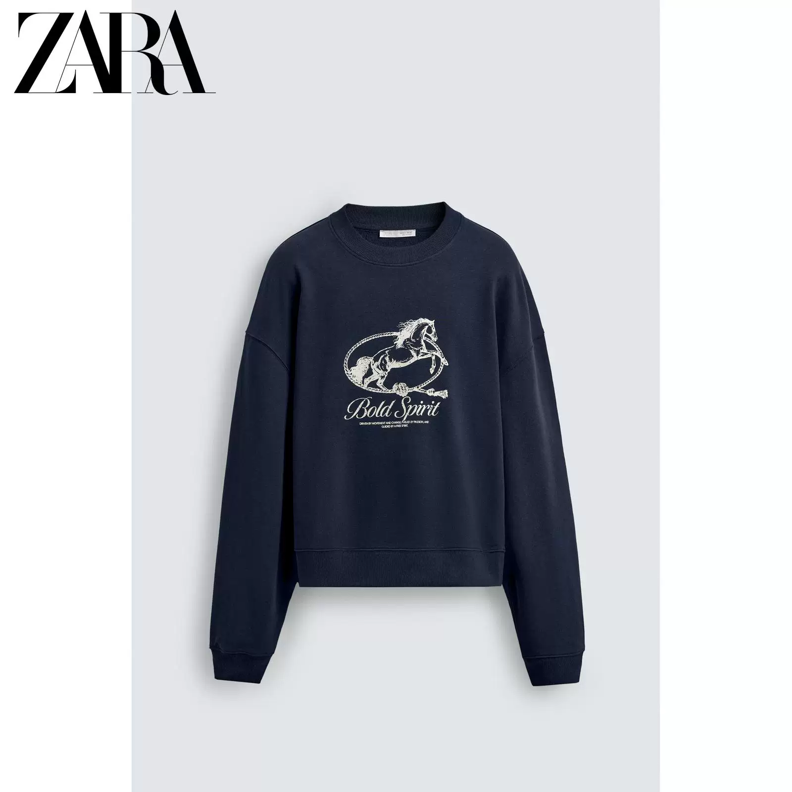 ZARA 2025 Зимний новый продукт Мужской хлопковый свитшот с принтом кольцо-горловина 1165401 401