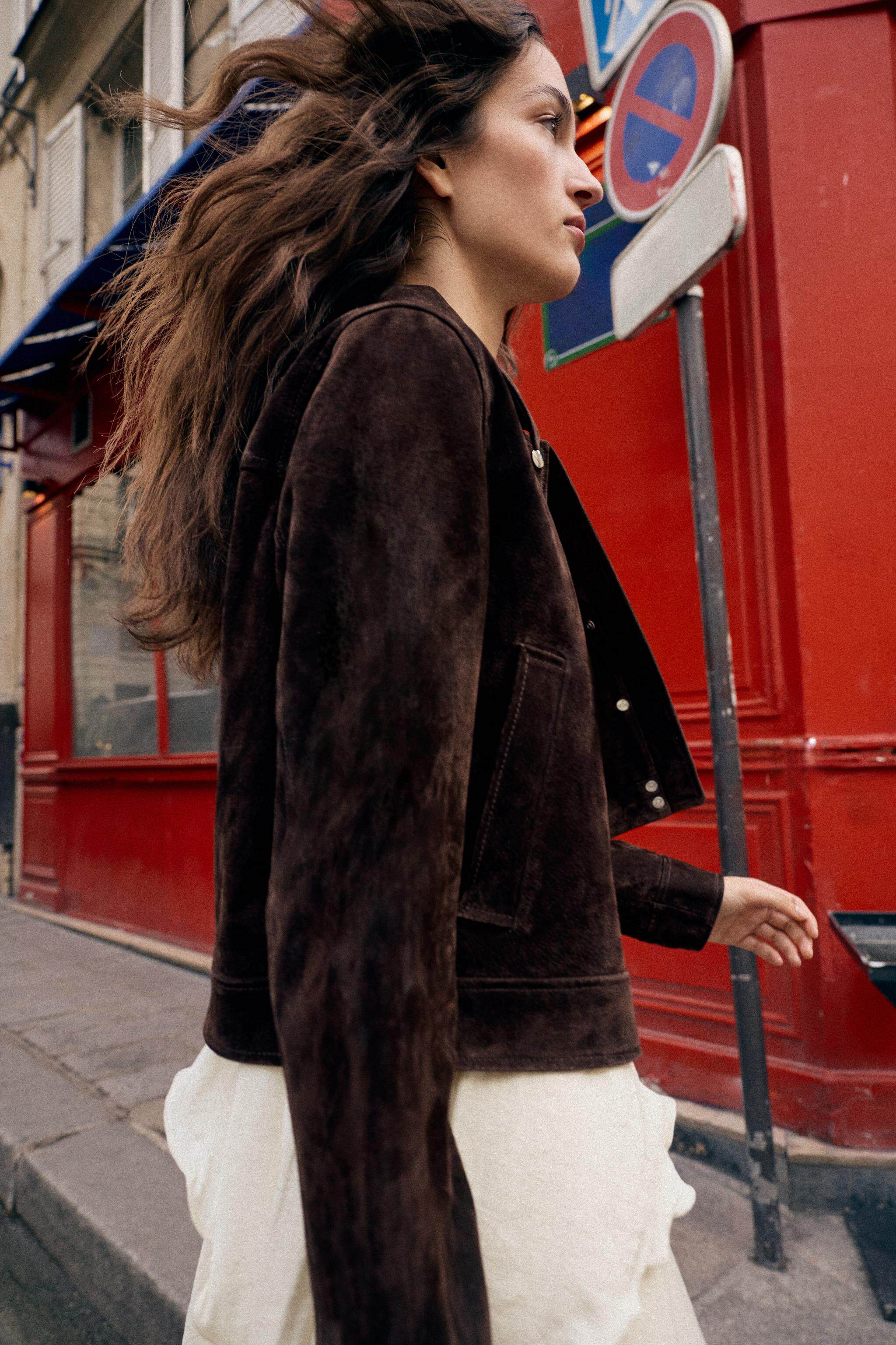 Кожаная куртка zara2026春夏新品 女装 长袖翻领100%反绒皮夹克外套 8073060 716