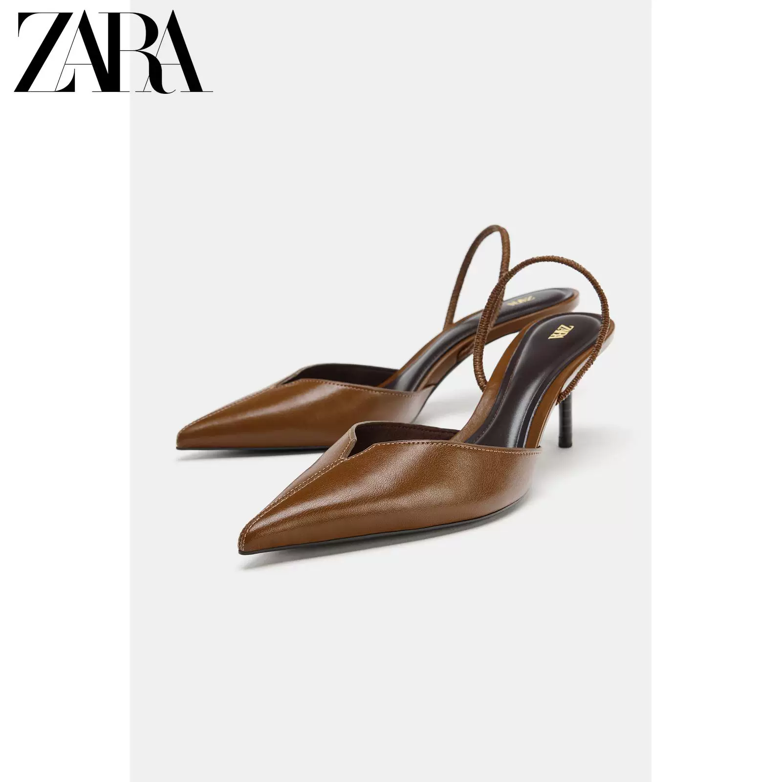 ZARA Special Offer Women's Shoes Stitched Detailed Pointed Toe Slingback Pumps 2231710 105