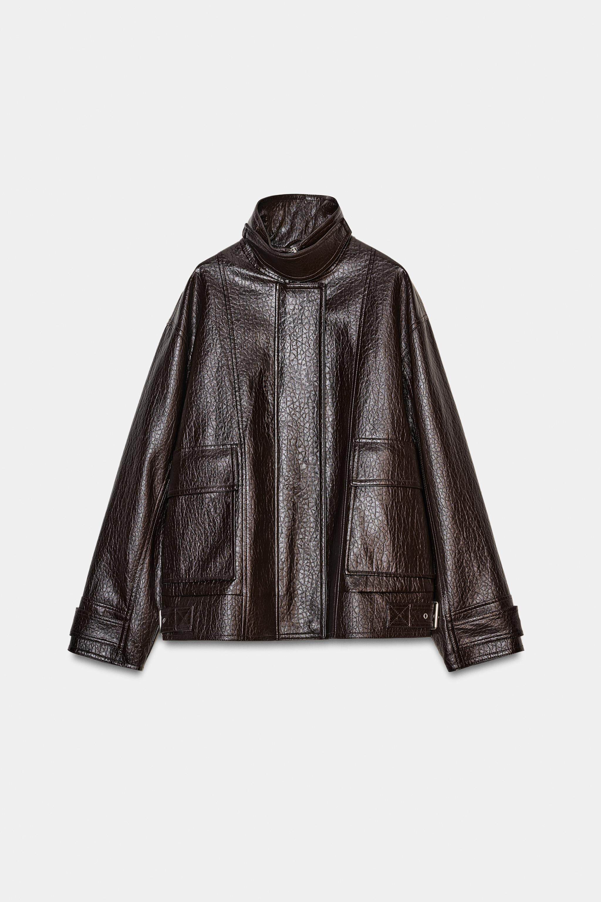 Кожаная куртка zara2026春夏新品 女装 zw系列长袖翻领皮革效果外套 3548049 700