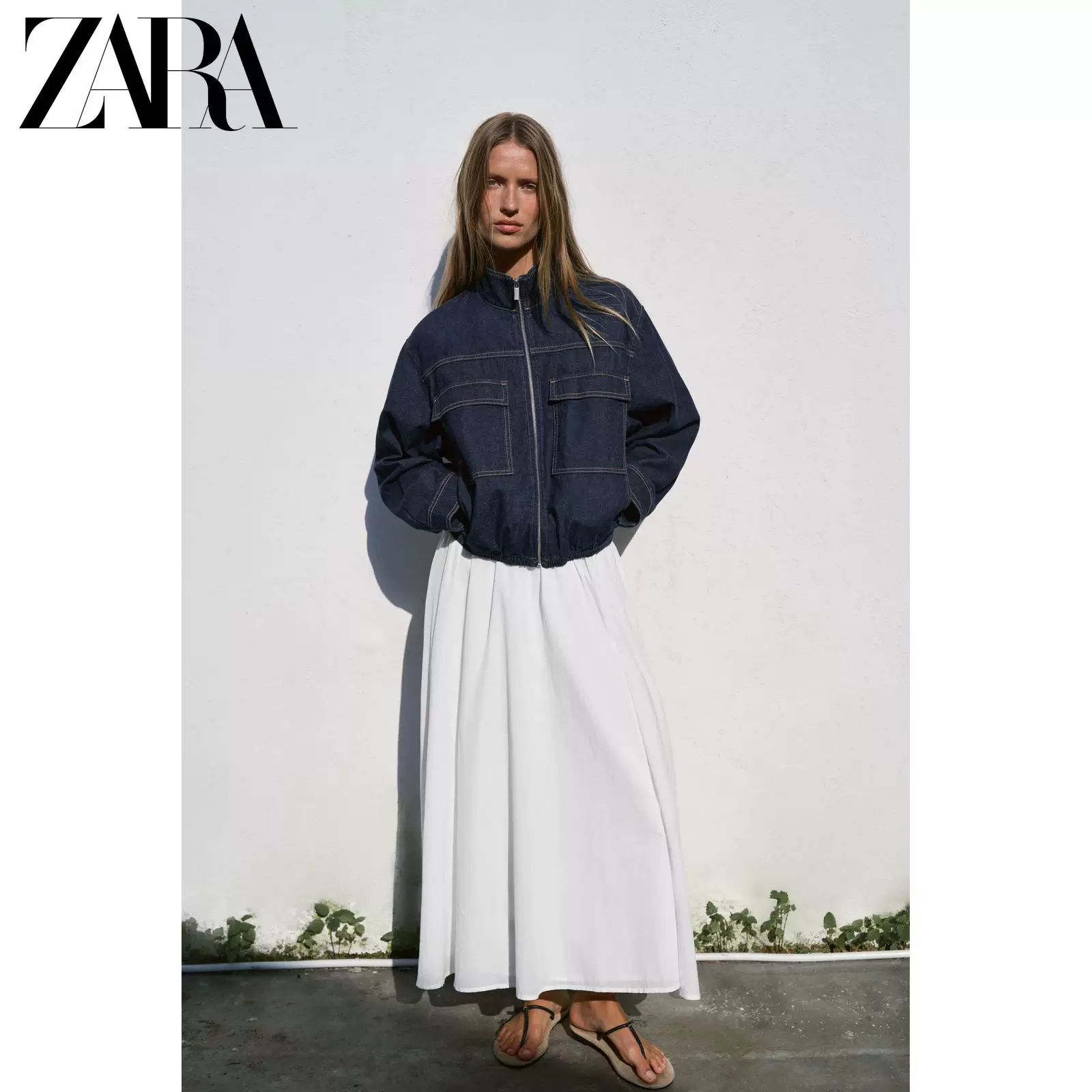 ЖЕНСКАЯ куртка-бомбер из денима с воротником-стойкой ZARA 26 весна-лето новые поступления Z1975 4083033 407