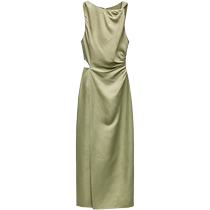 ZARA new summer product womens linen blend open design midi dress long skirt 8103735 505