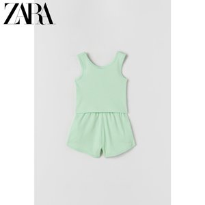 ZARA 新款 童装女童 罗纹休闲短裤和 T 恤套装 05048150500