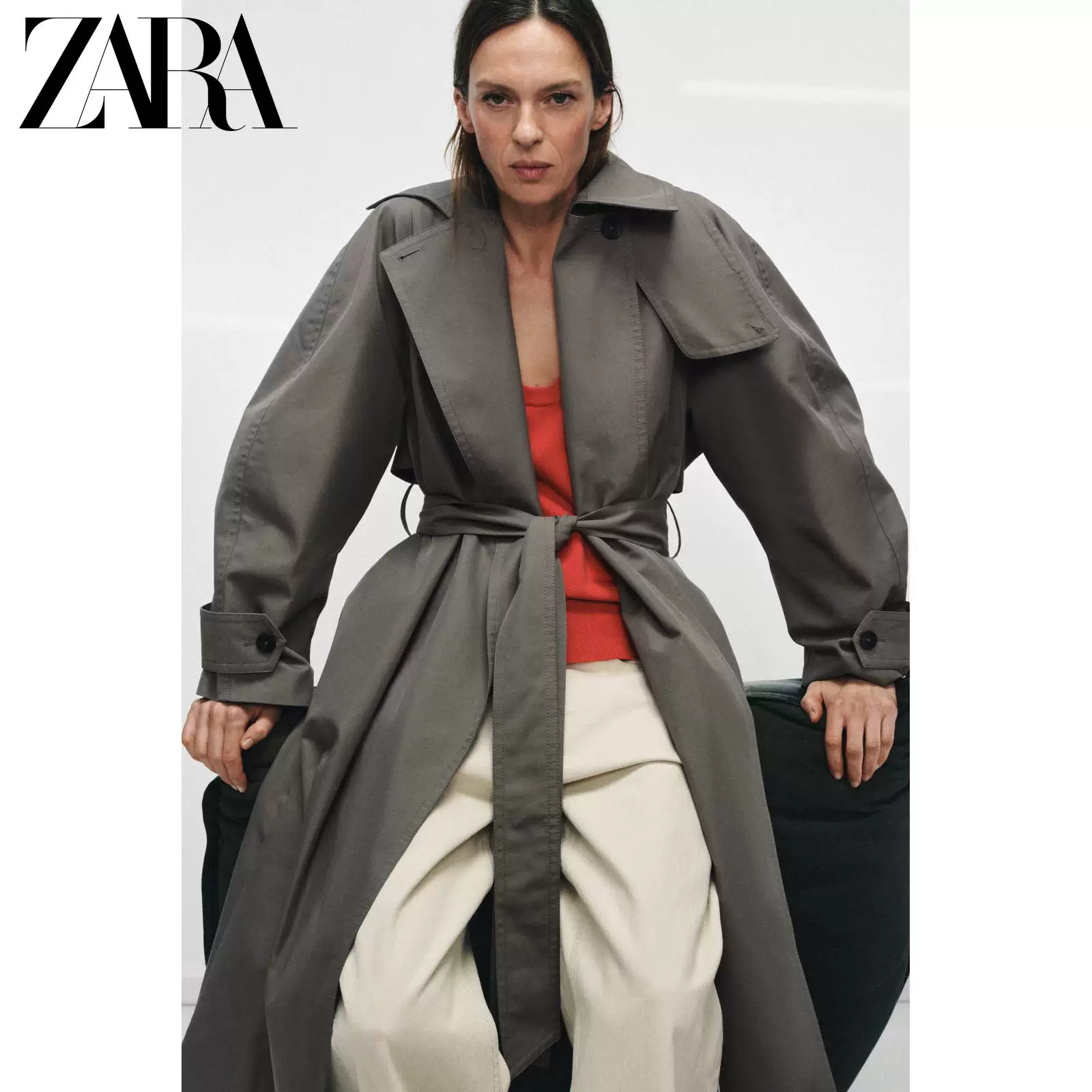 ZARA 2026 весна-лето новые товары женская серия ZW длинный рукав лацкан свободный пояс ветровка 0518049 102