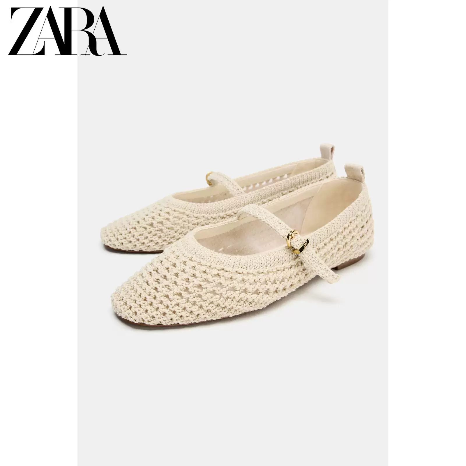 ЖЕНСКАЯ ОБУВЬ ZARA 2026 весна-лето: обувь с ткачественным эффектом, балетки с плоской подошвой, круглым носком, модель 3521710 719