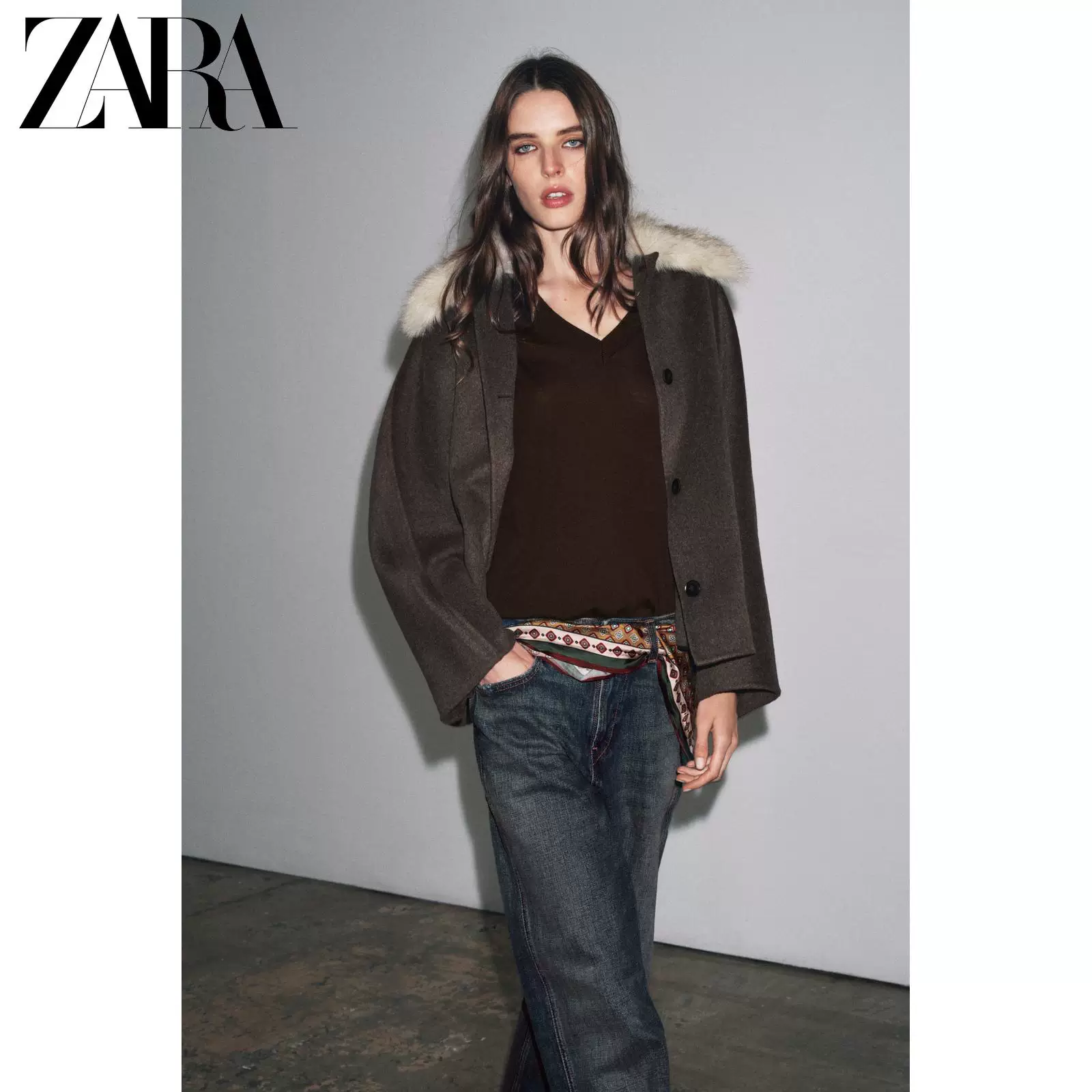 ZARA 2025 Осень новые товары женская ZW серия куртка с эффектом искусственного меха 7522241 075