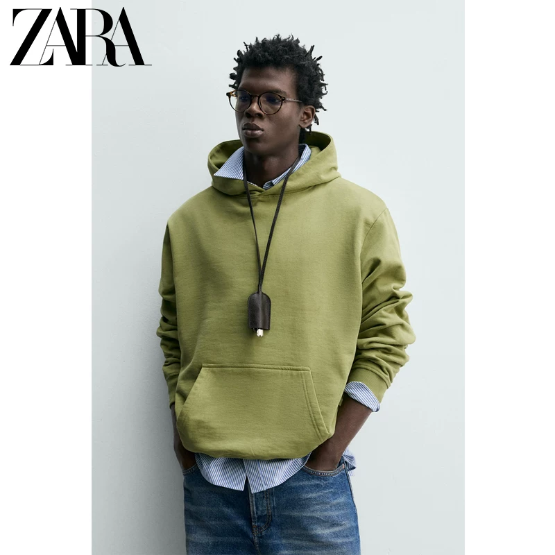 ZARA 2026 весна-лето новые товары мужской хлопковый свободный худи с капюшоном базовый длинный рукав свитшот 0761410 519