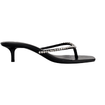 ZARA new summer products womens shoes black rhinestone decorated square toe thong cat heel mid heel sandals 1315410 800