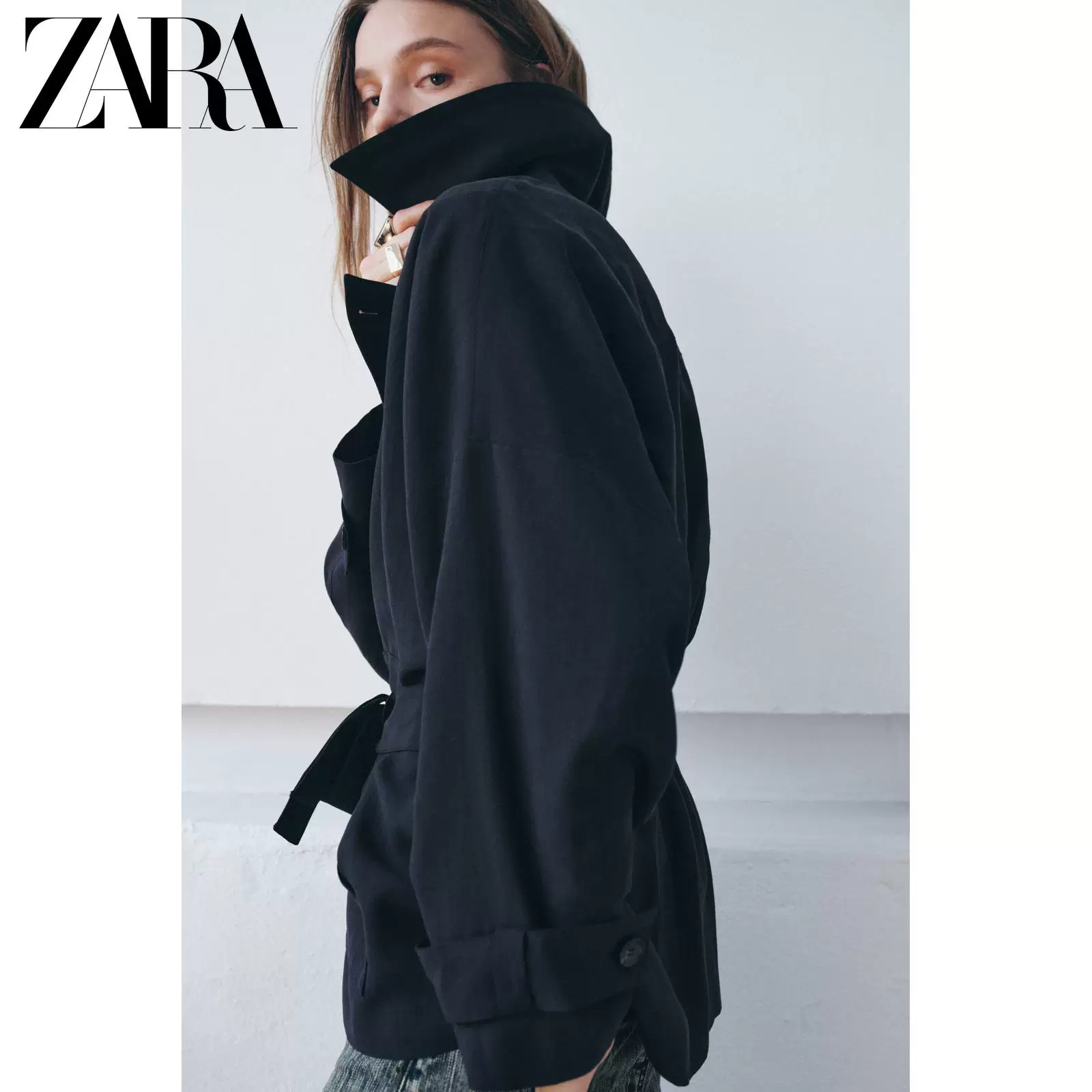 ЖЕНСКАЯ куртка-ветровка длинный рукав с лацканом и Draped(ZARA) 6136045 401