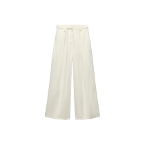 ZARA 2024 new autumn products womens linen blended high-waisted wide-leg white trousers 8037715 712