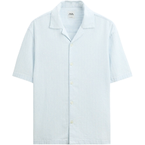 ZARA24 new summer products mens retro loose striped jacquard casual short-sleeved shirt 6103340 406