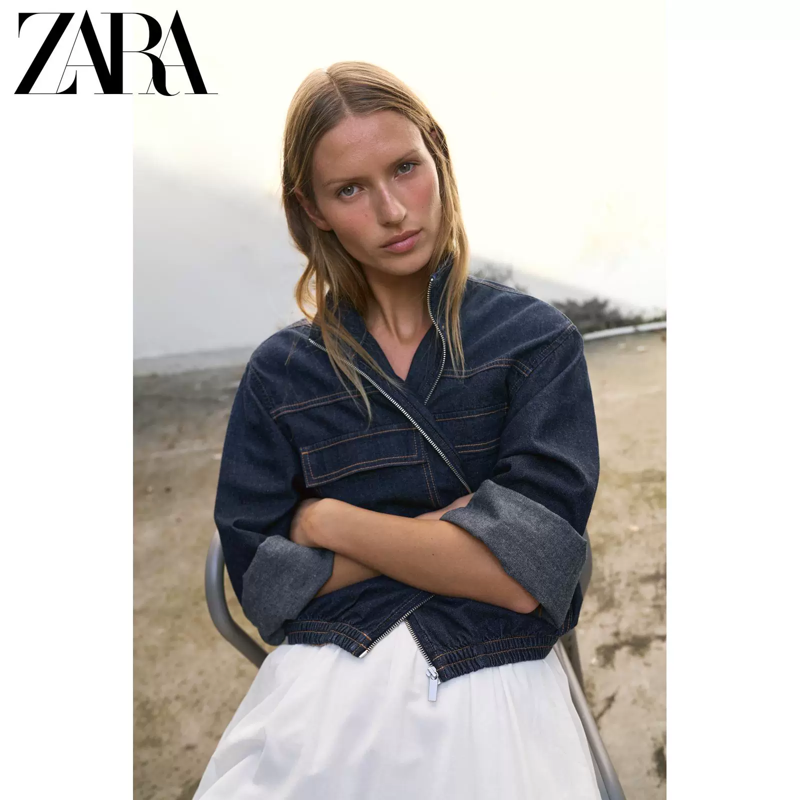 ЖЕНСКАЯ куртка-бомбер из денима с воротником-стойкой ZARA 26 весна-лето новые поступления Z1975 4083033 407
