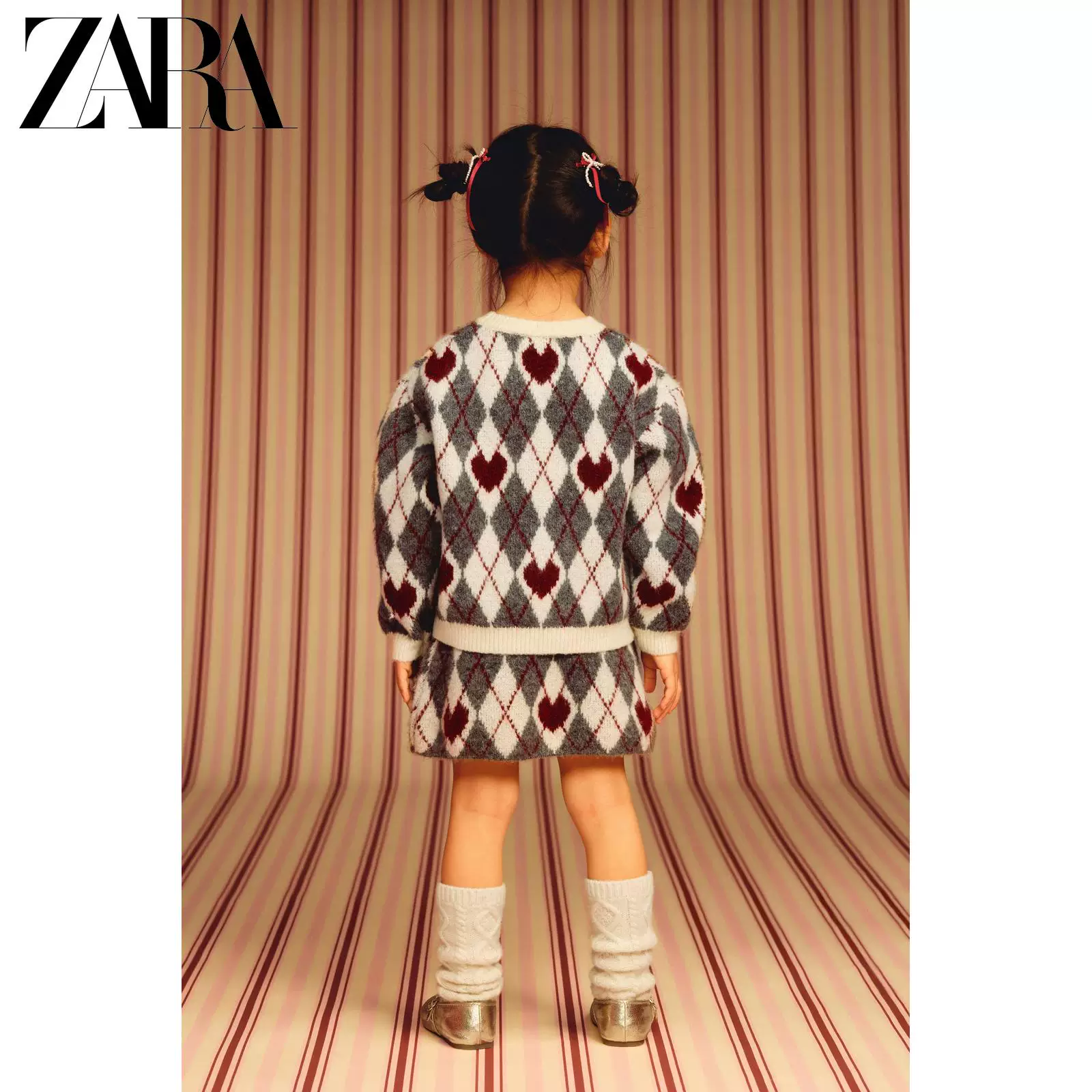 ZARA 2026 весна-лето новые поступления, для девочек-деток, свитер с ромбовидным узором в форме сердца 3920519 803