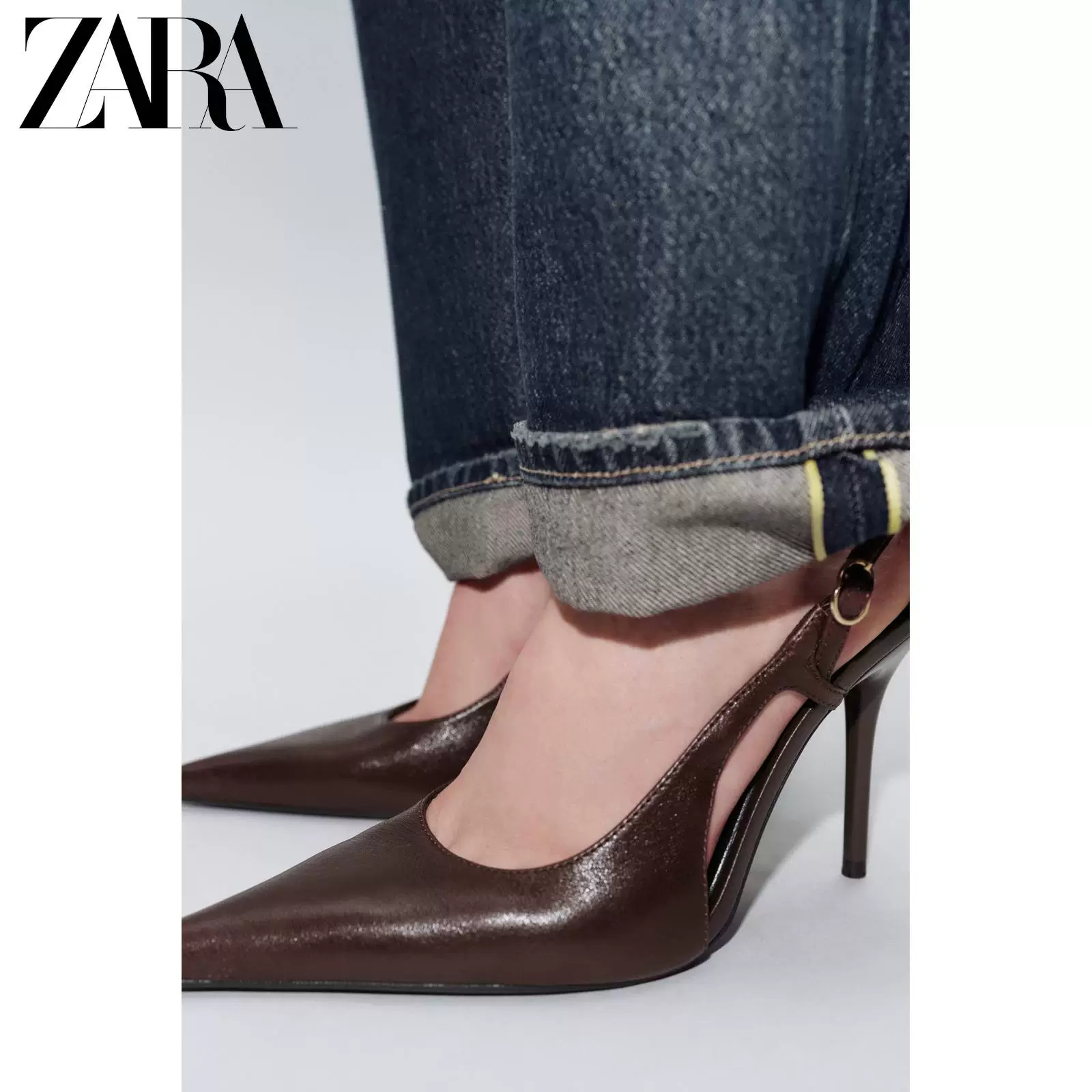 ZARA 2026 Spring and Summer New Products Women's Shoes Metal Buckle Sling Leather Pointed High Heels 2236710 022