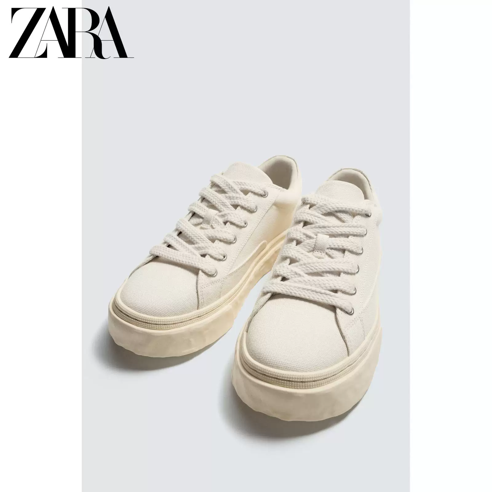 Белые тканевые кроссовки ZARA 2026 весна-лето мужские обувь с толстой подошвой на шнуровке 2273720 001