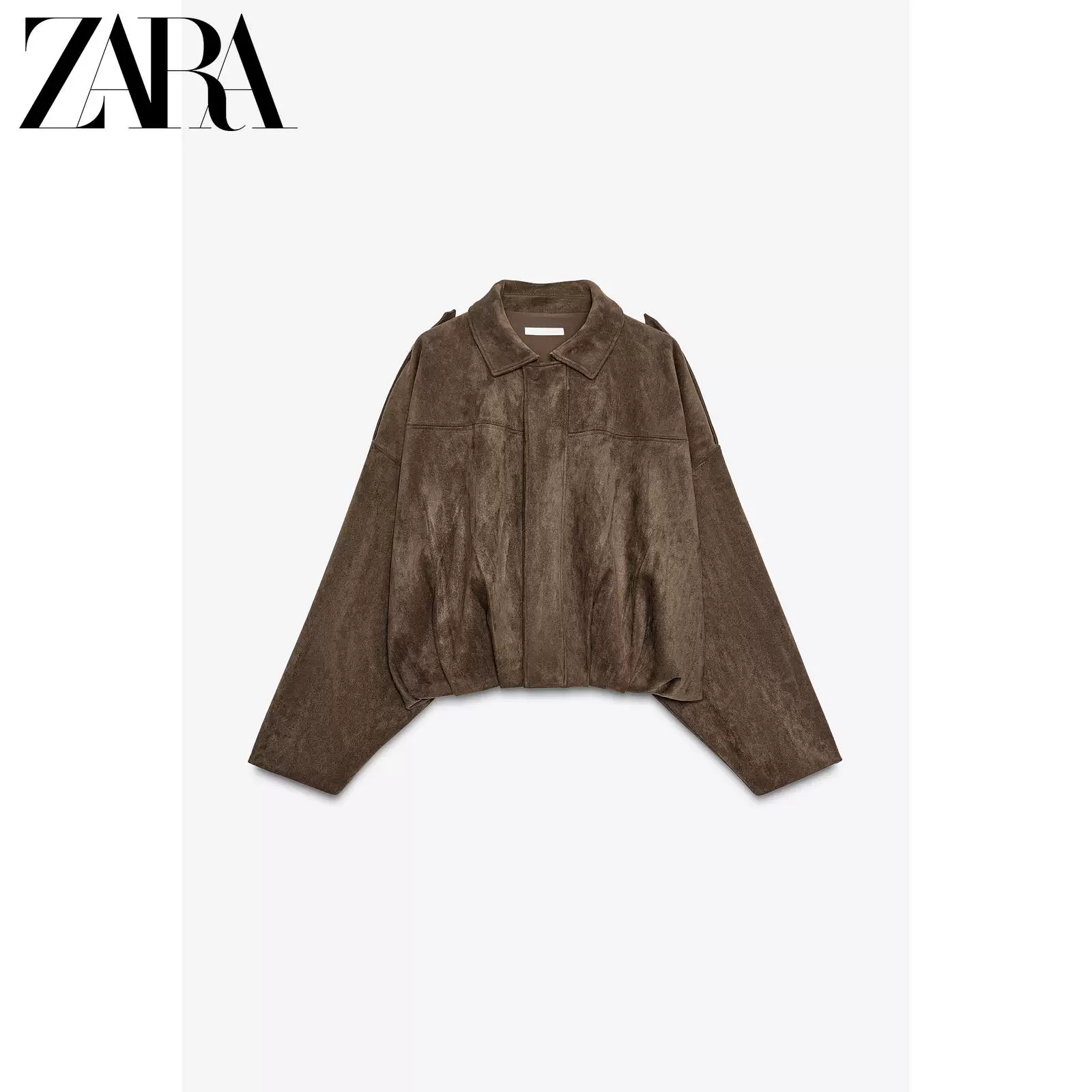 Женская бомбер-кожзамёнка ZARA 2025 осень, новая коллекция, цвет хаки 4344655 716