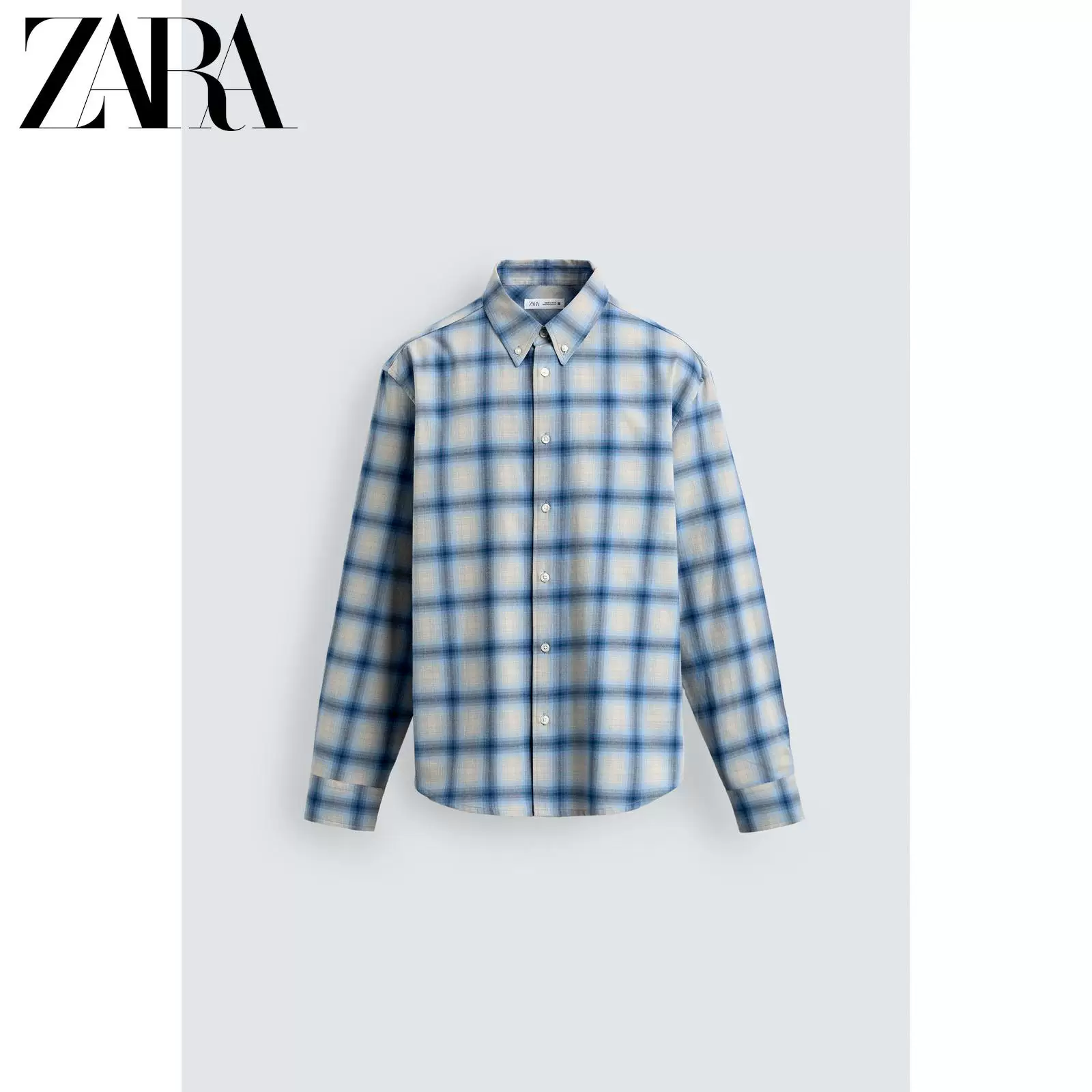 ZARA 2026 год весна-лето новые поступления мужская хлопковая клетчатая свободная рубашка с лацканами на пуговицах 4366711 044