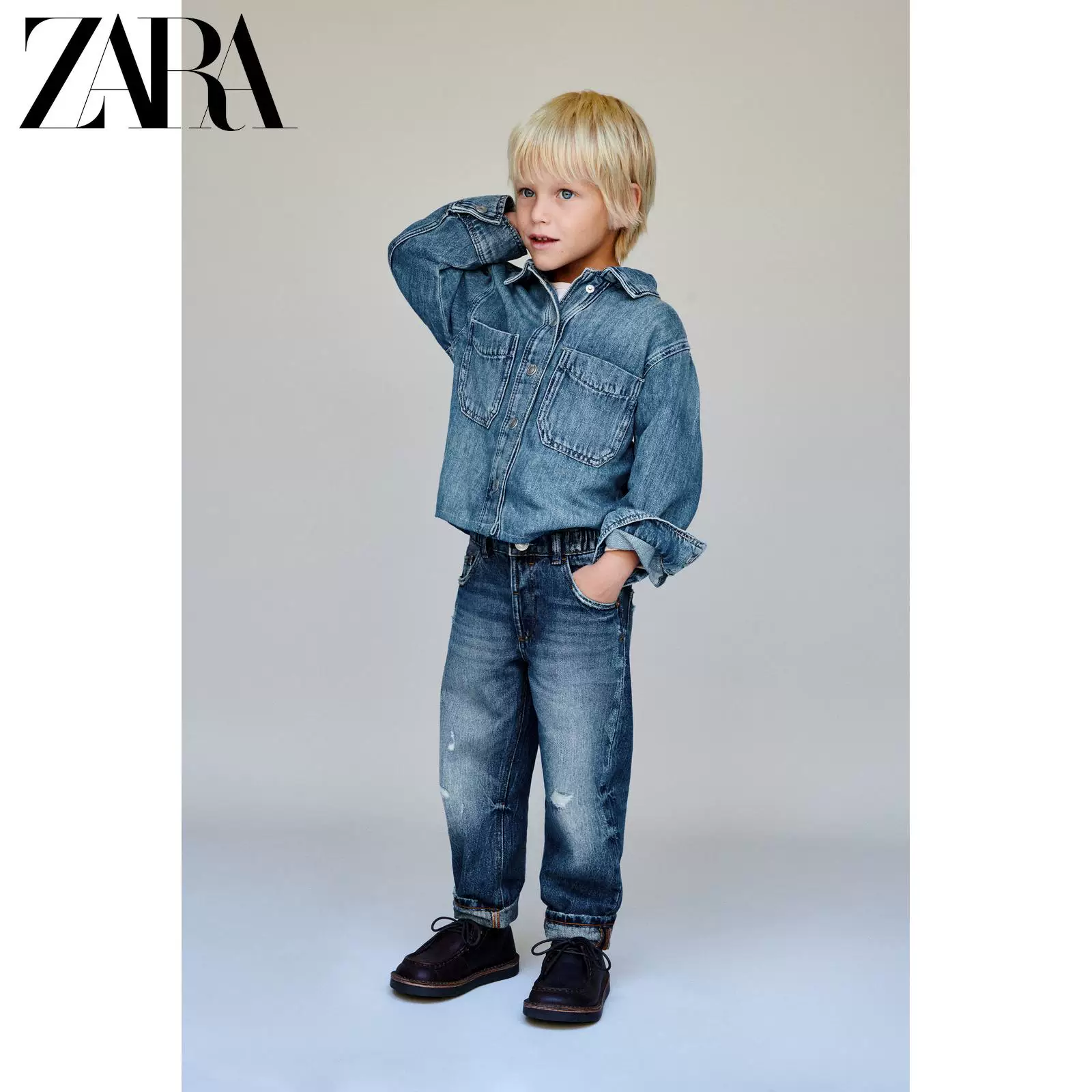 ZARA 2025 Осенние новые товары для малышей и дошкольников свободные повседневные джинсы с дырками декор 4441508 407