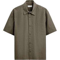 ZARA 2024 autumn new product mens cotton slim-fit plaid lapel short-sleeved casual shirt 5801075