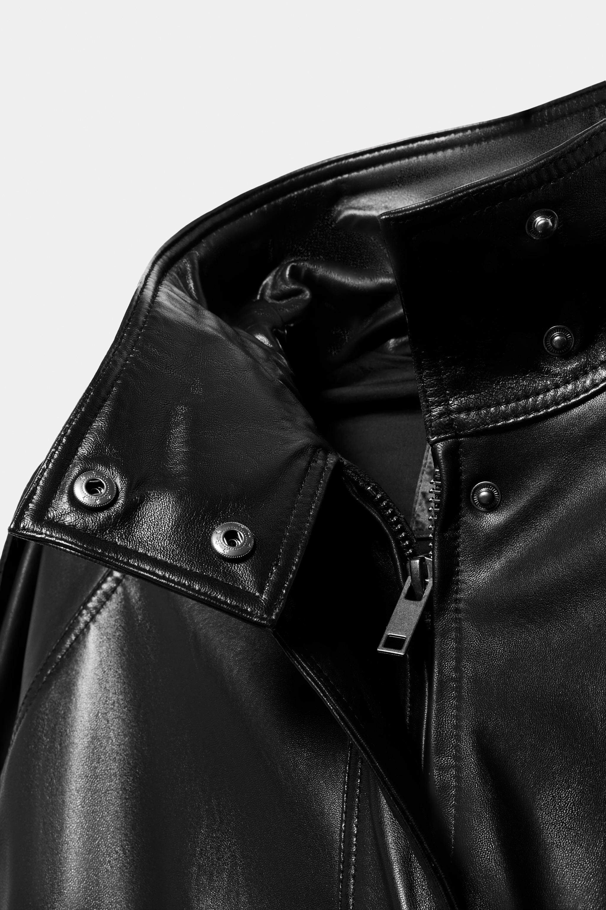 Кожаная куртка zara2026春夏新品 女装 zw 系列长袖高领纯皮革外套 5479241 800