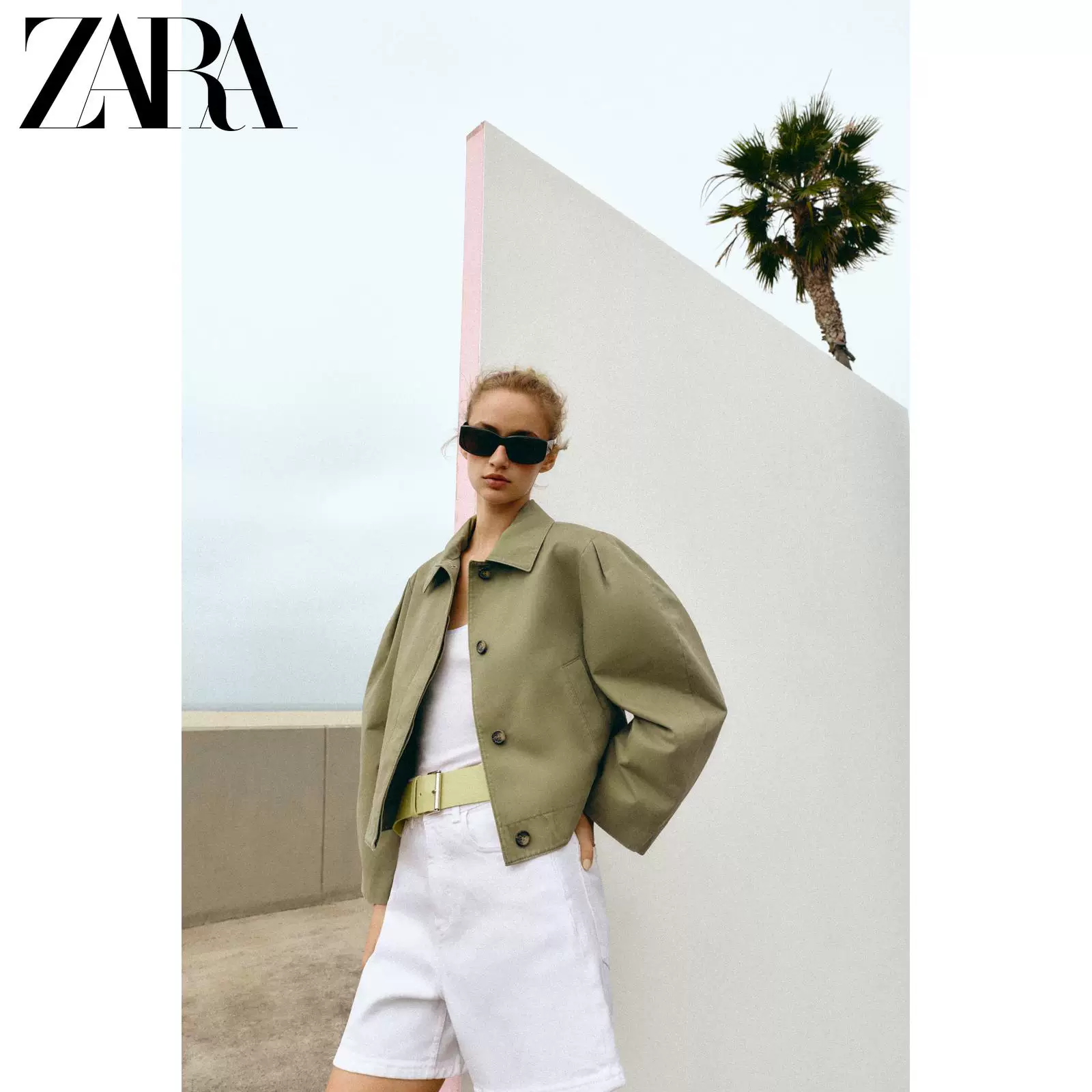 ZARA 26 новая весна и лето женская одежда длинный рукав лацкан стиранный эффект короткая куртка 6119020 505