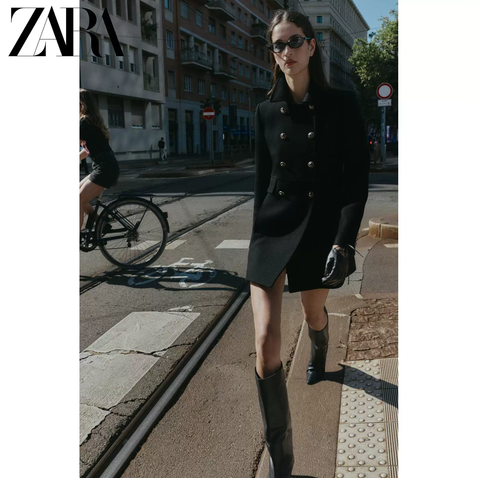ZARA 2025 Осенний новый поступление Женская шерсть смесовая двойной ряд короткий пиджак 8473107 800