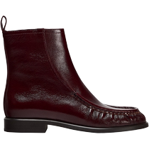 ZARA 2024 winter new products womens shoes crimson pleated decoration fashionable round toe leather short boots 2151510