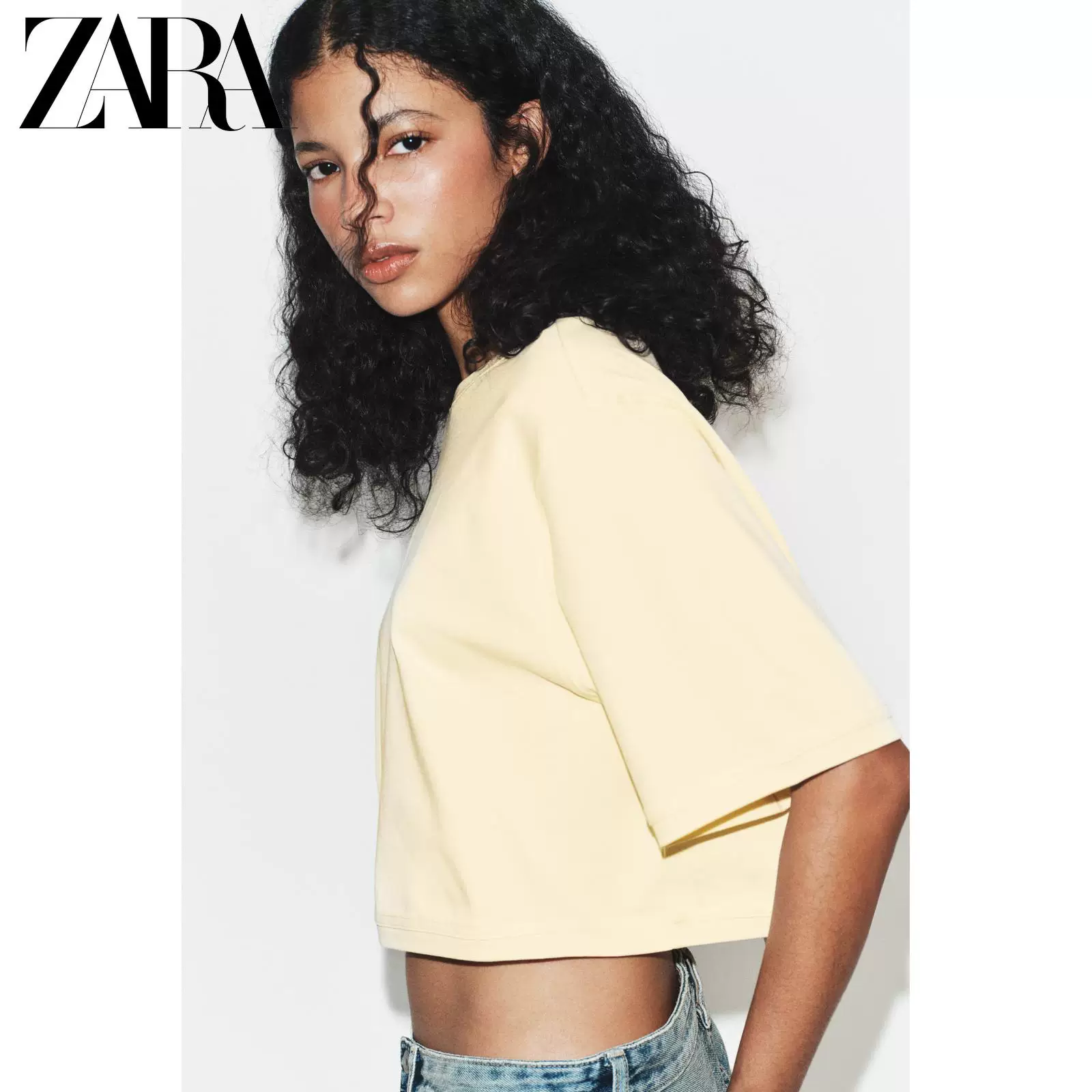 ZARA 2026 год весна-лето: женская футболка с коротким рукавом, круглый вырез, свободный крой, в различных цветах 3253335